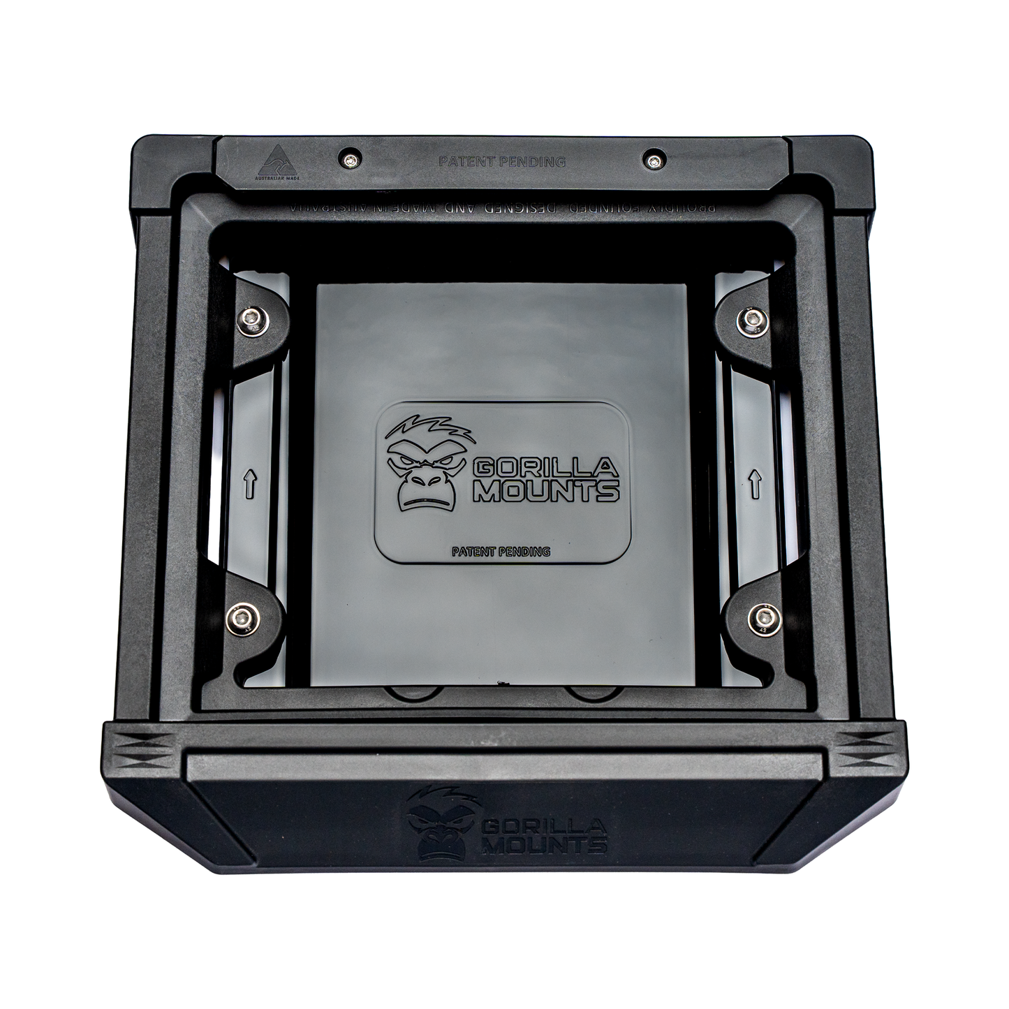Black Gorilla Mount fitted to the grey Toyota LandCruiser 300 Series VHB roof plate