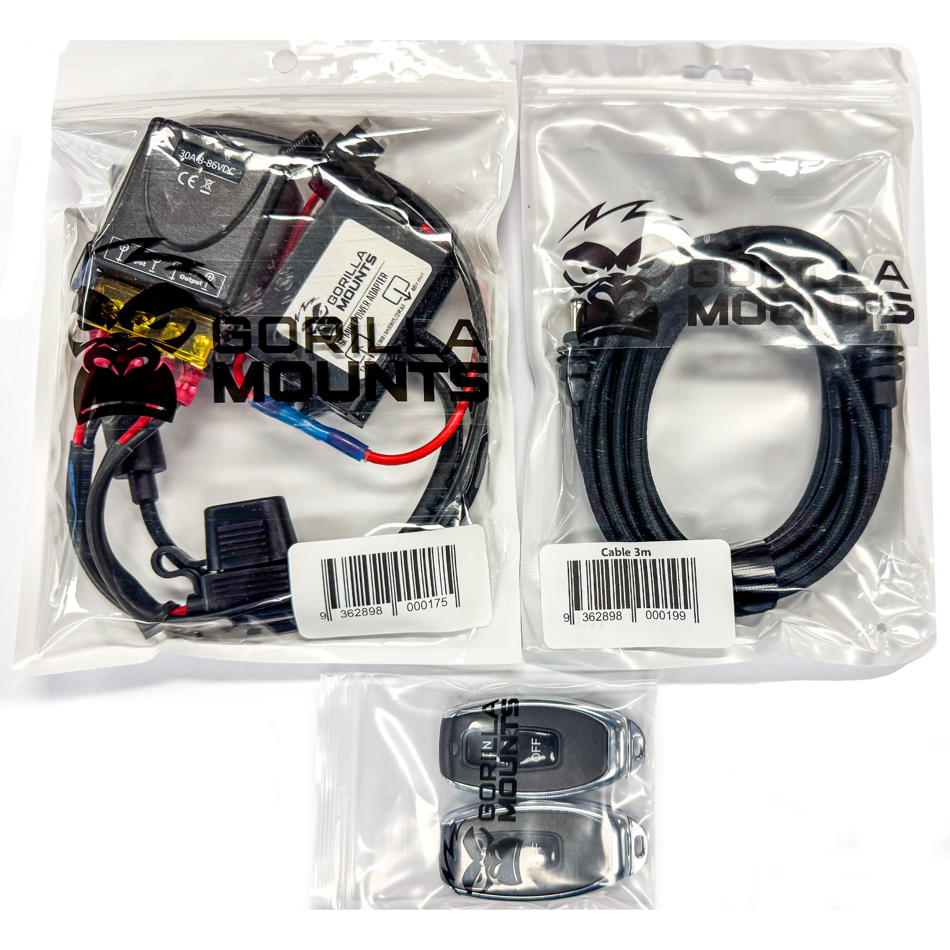 Packaged LC300 power setup with Anderson adapter, 3 m cable and two remote controls